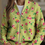 Lauren - Pink Floral Lime Zip Up Cardigan — view 1