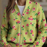 Lauren - Pink Floral Lime Zip Up Cardigan — view 1