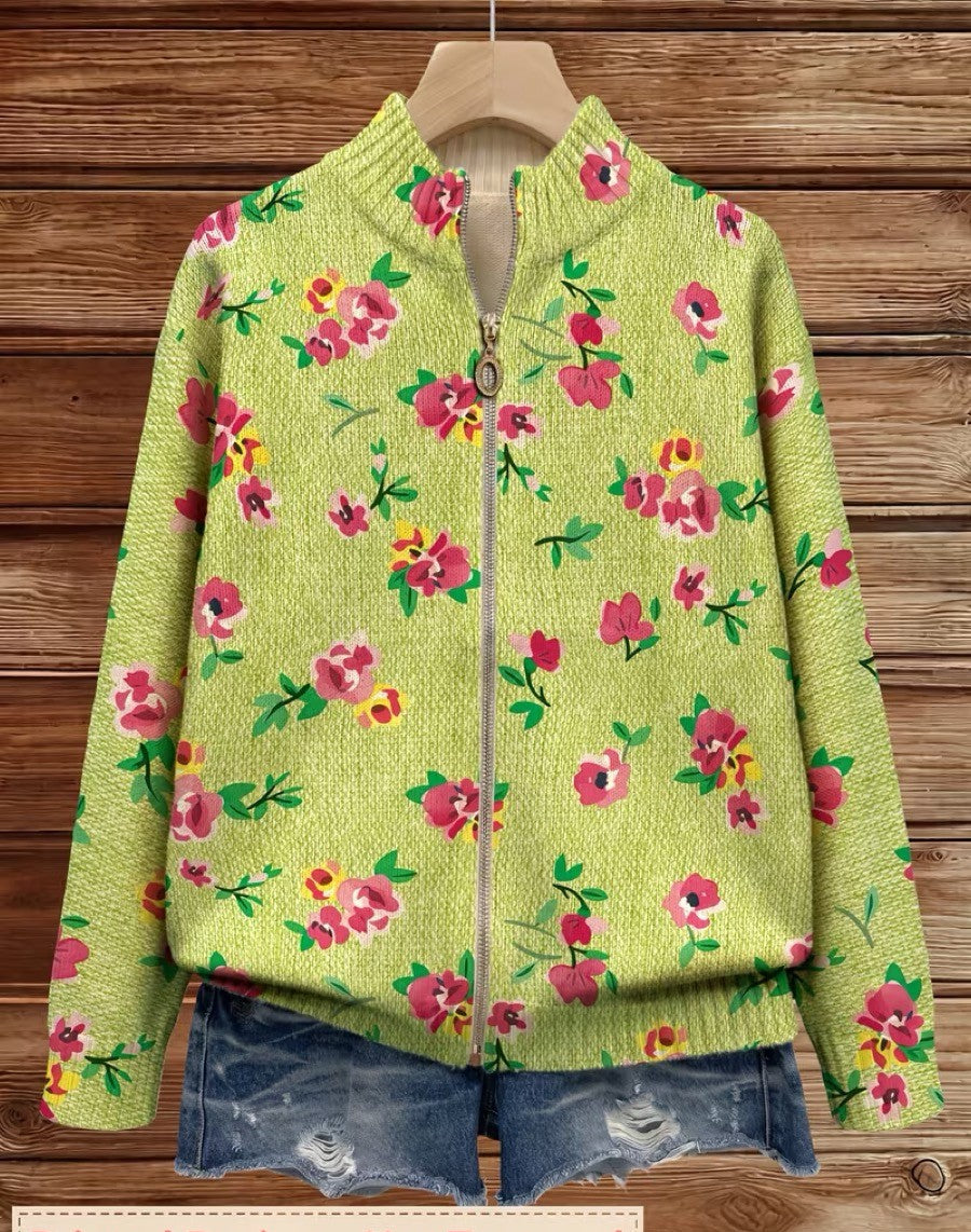 Lauren - Pink Floral Lime Zip Up Cardigan — view 2