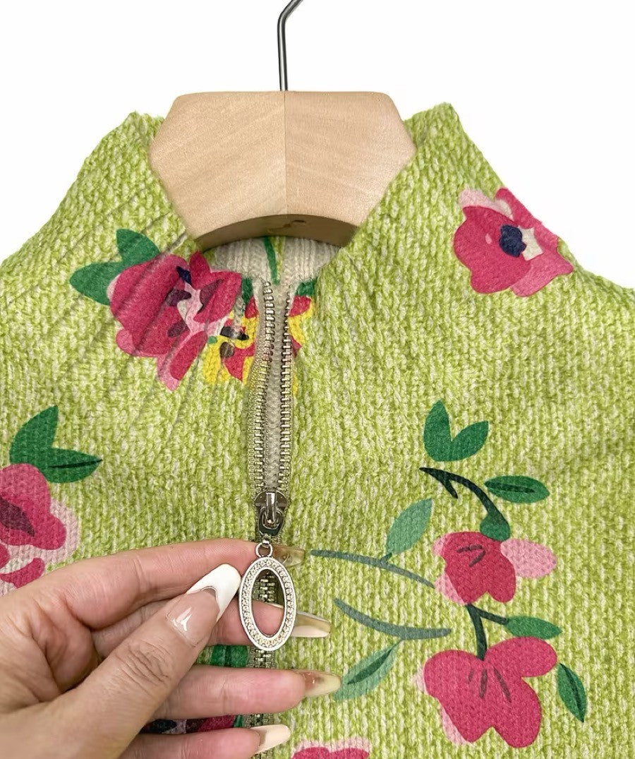 Lauren - Pink Floral Lime Zip Up Cardigan — view 3