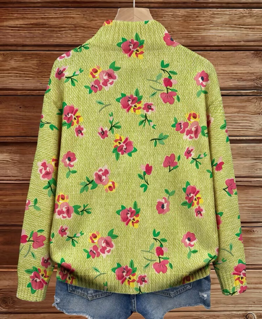 Lauren - Pink Floral Lime Zip Up Cardigan — view 4