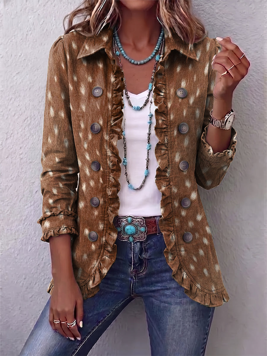 Layla - bohemian animal print ruffle jacket — view 1