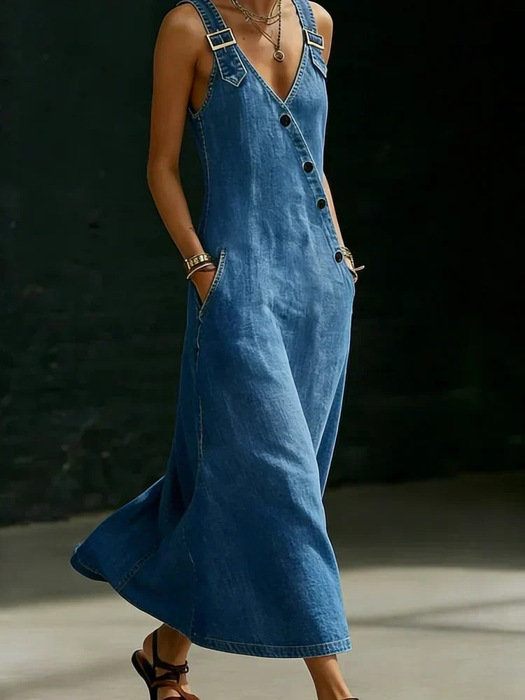 Lena - long denim button up dress — view 4