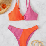 Leslie - Ribbed two-tone high-waisted bikini — view 4