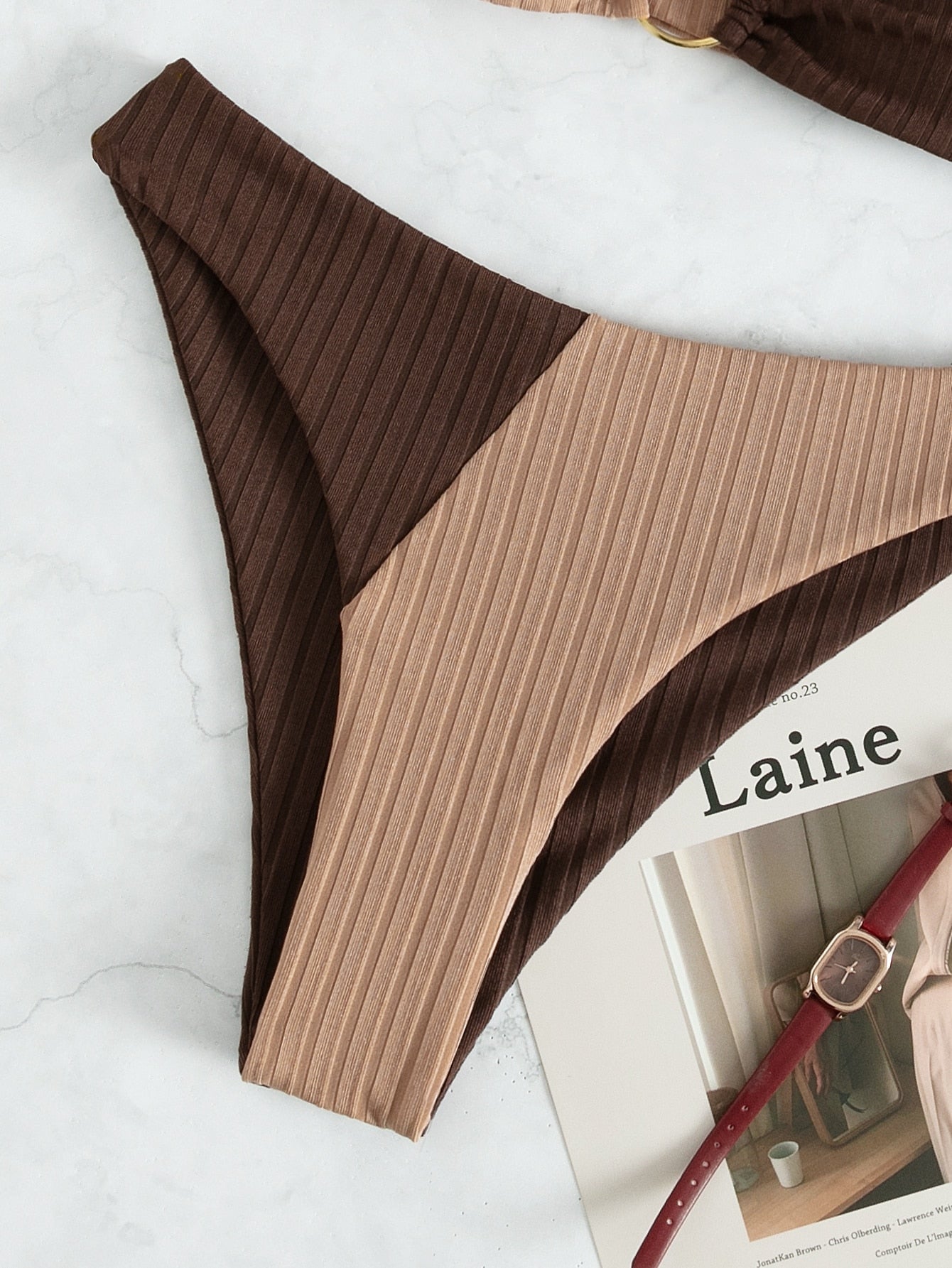 Leslie - Ribbed two-tone high-waisted bikini — view 11
