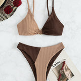 Leslie - Ribbed two-tone high-waisted bikini — view 12