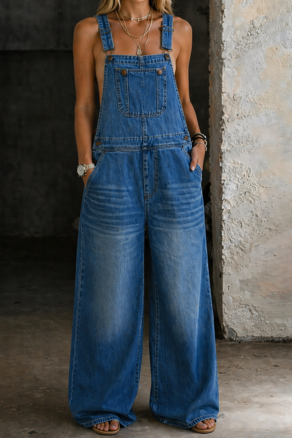 Liliana - elastic waist denim overalls — view 2