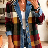 Lillian - Plaid Colour Block Denim Jacket — view 1