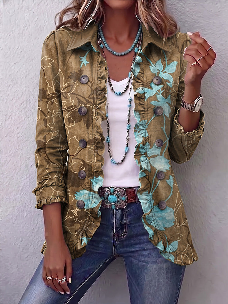 Lily - bohemian gradient retro floral ruffle jacket — view 1
