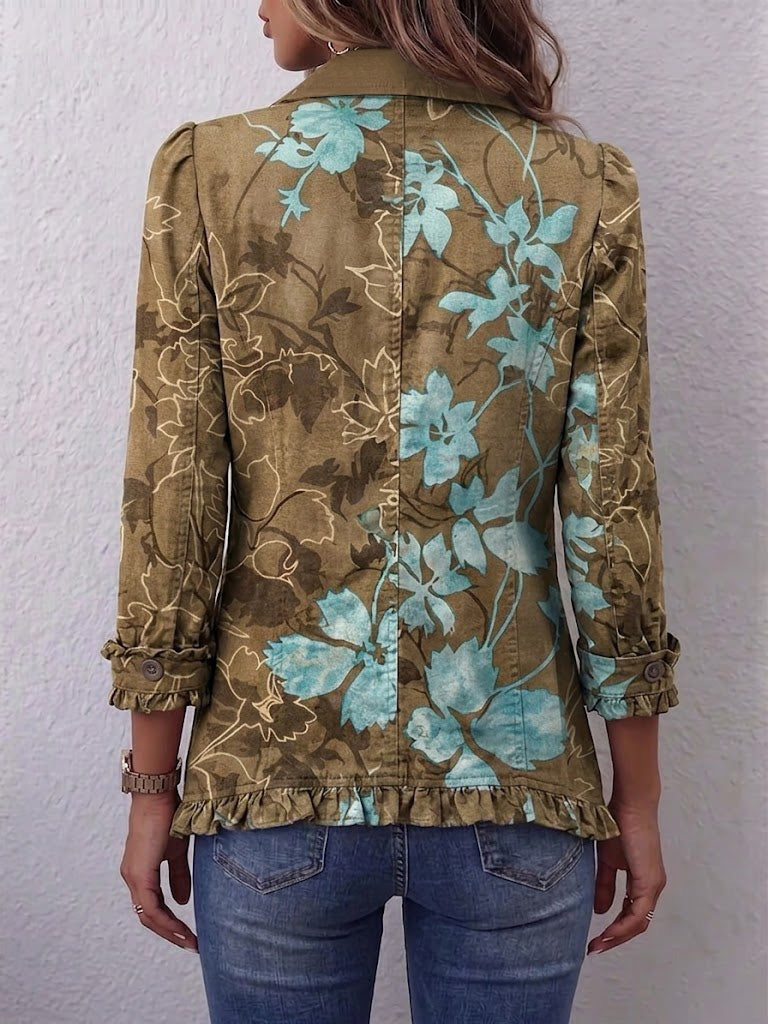 Lily - bohemian gradient retro floral ruffle jacket — view 2