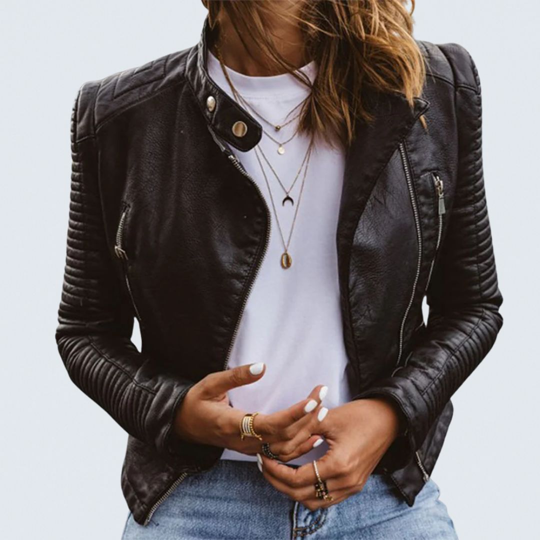 Lily - vegan leather jacket with a timeless structure and zip — view 1