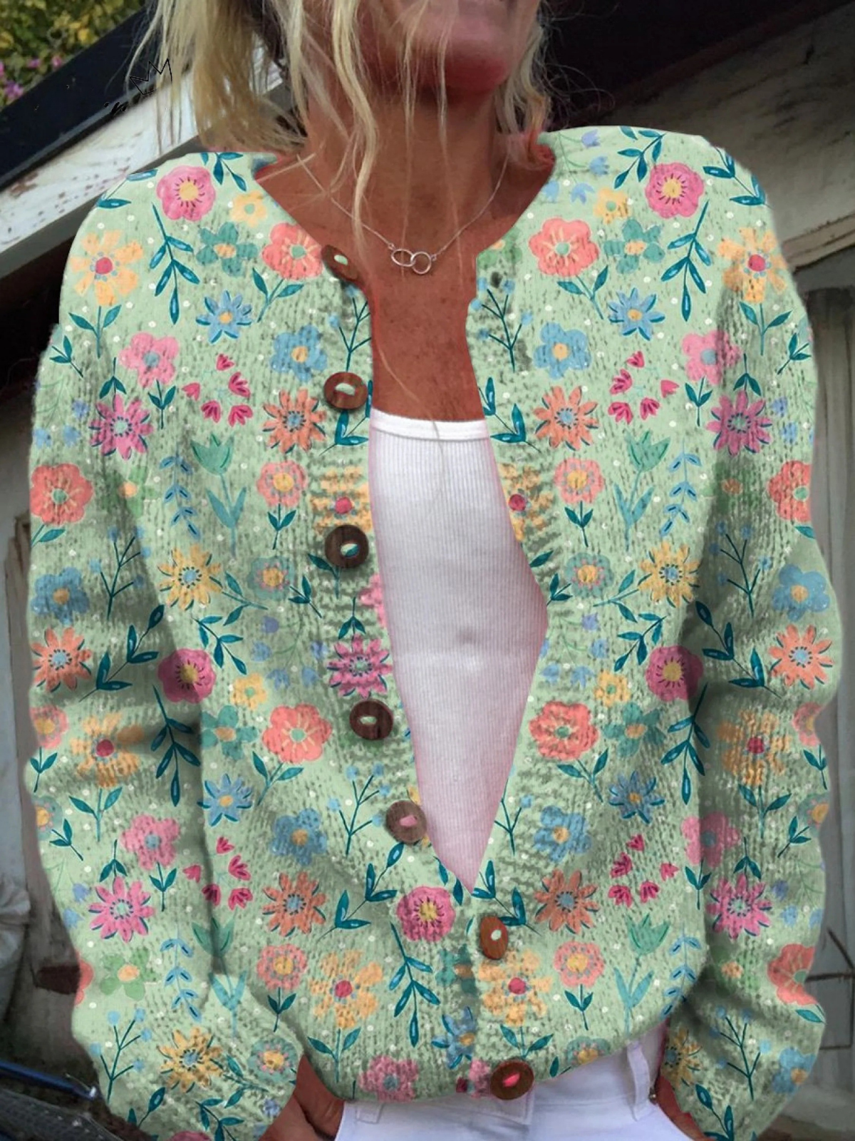 Lily - women's retro floral cardigan — view 1