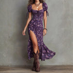 Lydia - Boho Elasticated Floral Puff Sleeve Midi Dress — view 1