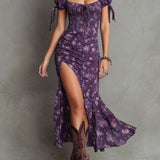 Lydia - Boho Elasticated Floral Puff Sleeve Midi Dress — view 2