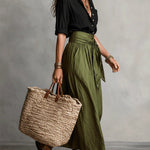 Lyla - two-piece set: black t-shirt and olive green midi skirt — view 3