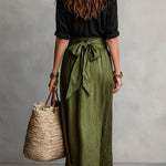 Lyla - two-piece set: black t-shirt and olive green midi skirt — view 4