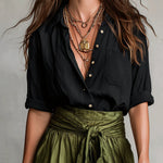 Lyla - two-piece set: black t-shirt and olive green midi skirt — view 5