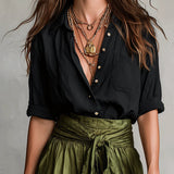 Lyla - two-piece set: black t-shirt and olive green midi skirt — view 5