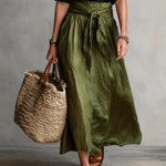 Lyla - two-piece set: black t-shirt and olive green midi skirt — view 6
