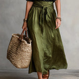 Lyla - two-piece set: black t-shirt and olive green midi skirt — view 6