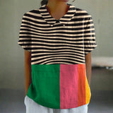 Macy - Bold striped blouse with colour block — view 1