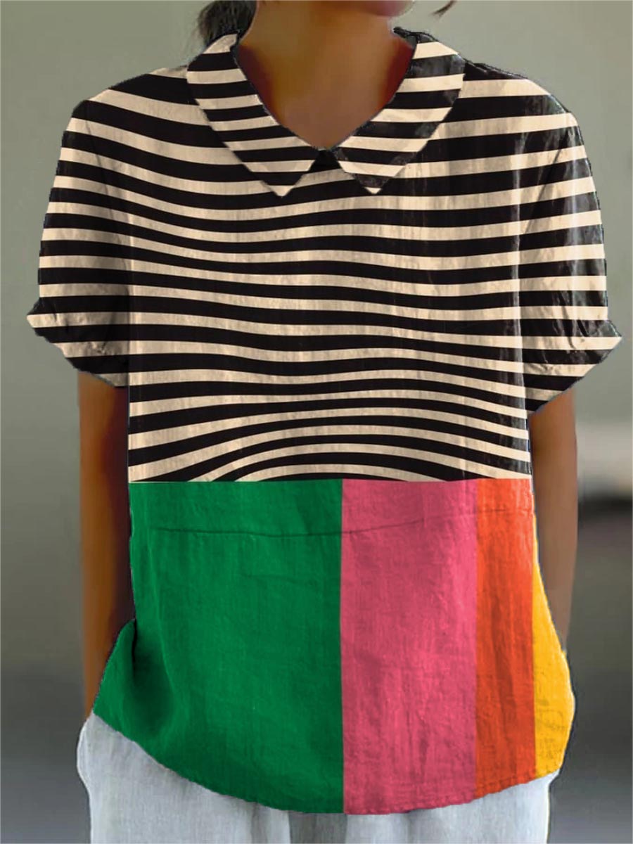 Macy - Bold striped blouse with colour block — view 2