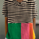 Macy - Bold striped blouse with colour block — view 2