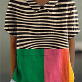 Macy - Bold striped blouse with colour block — view 2