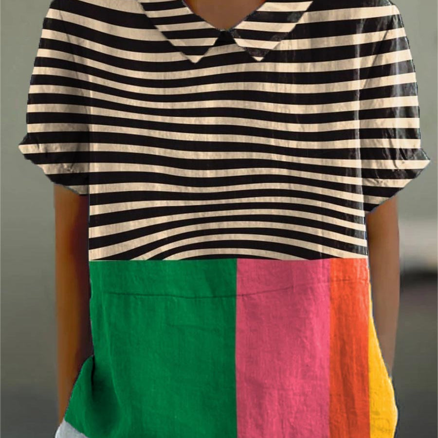 Macy - Bold striped blouse with colour block — view 2