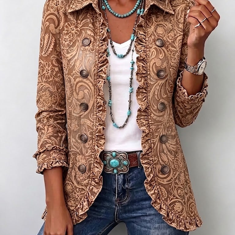 Madison - Retro bohemian floral ruffled coat — view 1