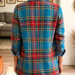 Madison Tartan Patchwork Denim Blazer — view 2