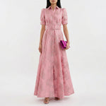Margaret - long floral jacquard dress with belt — view 1