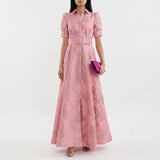 Margaret - long floral jacquard dress with belt — view 1