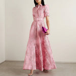 Margaret - long floral jacquard dress with belt — view 2