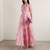 Margaret - long floral jacquard dress with belt — view 2