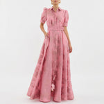 Margaret - long floral jacquard dress with belt — view 3