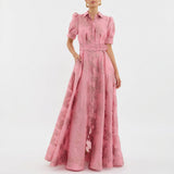 Margaret - long floral jacquard dress with belt — view 3