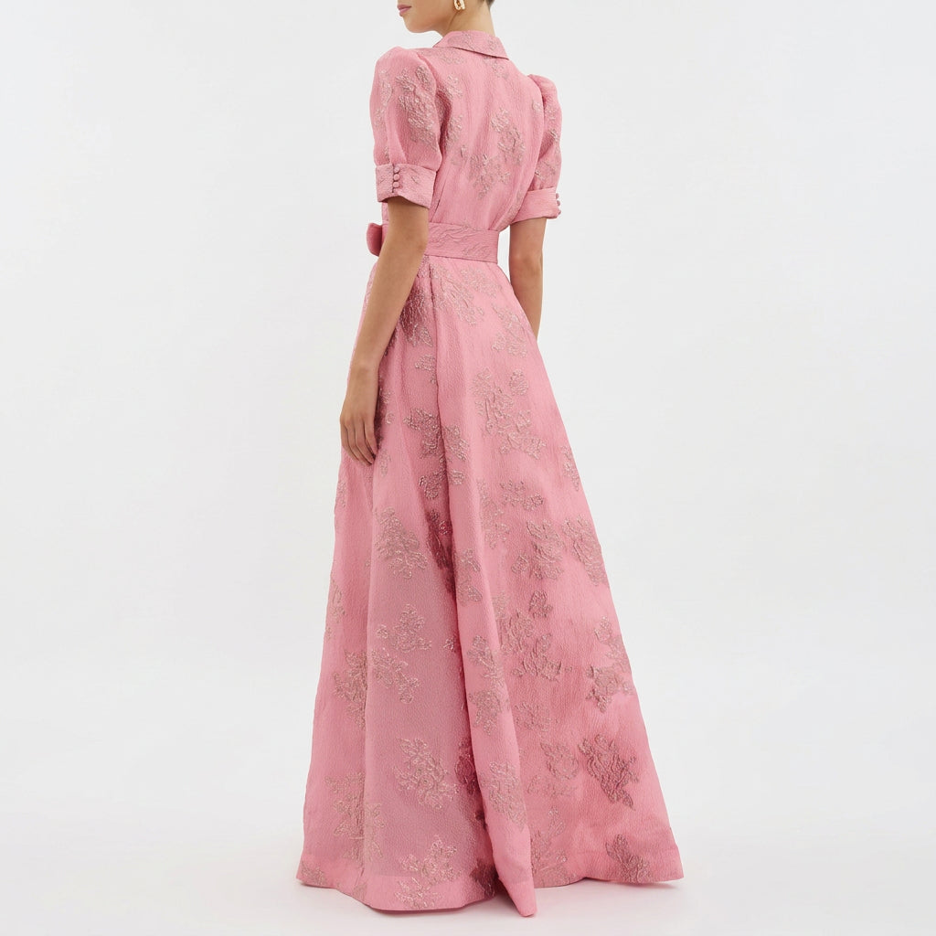 Margaret - long floral jacquard dress with belt — view 4
