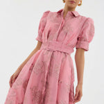 Margaret - long floral jacquard dress with belt — view 5