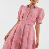 Margaret - long floral jacquard dress with belt — view 5