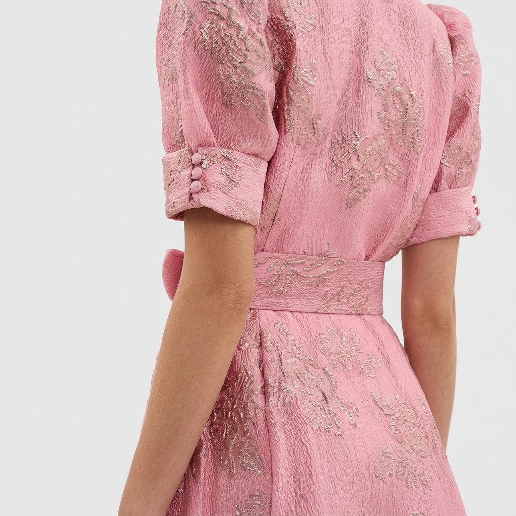 Margaret - long floral jacquard dress with belt — view 6