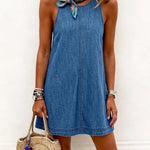 Melissa - sleeveless backless denim mini dress — view 1