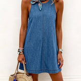 Melissa - sleeveless backless denim mini dress — view 1