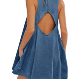 Melissa - sleeveless backless denim mini dress — view 4