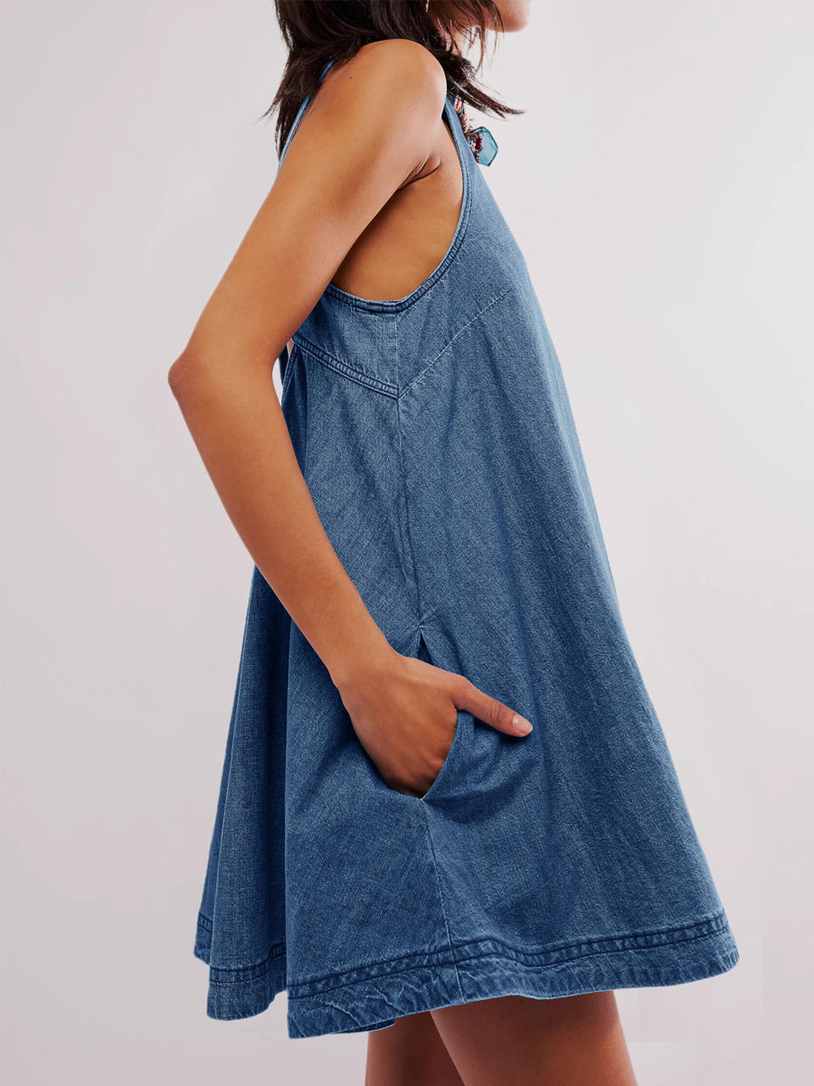 Melissa - sleeveless backless denim mini dress — view 5