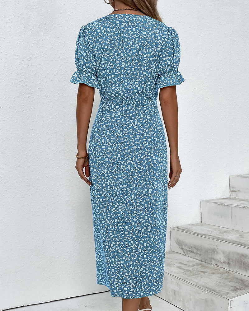 Meredith - Floral V Neck Dress — view 8