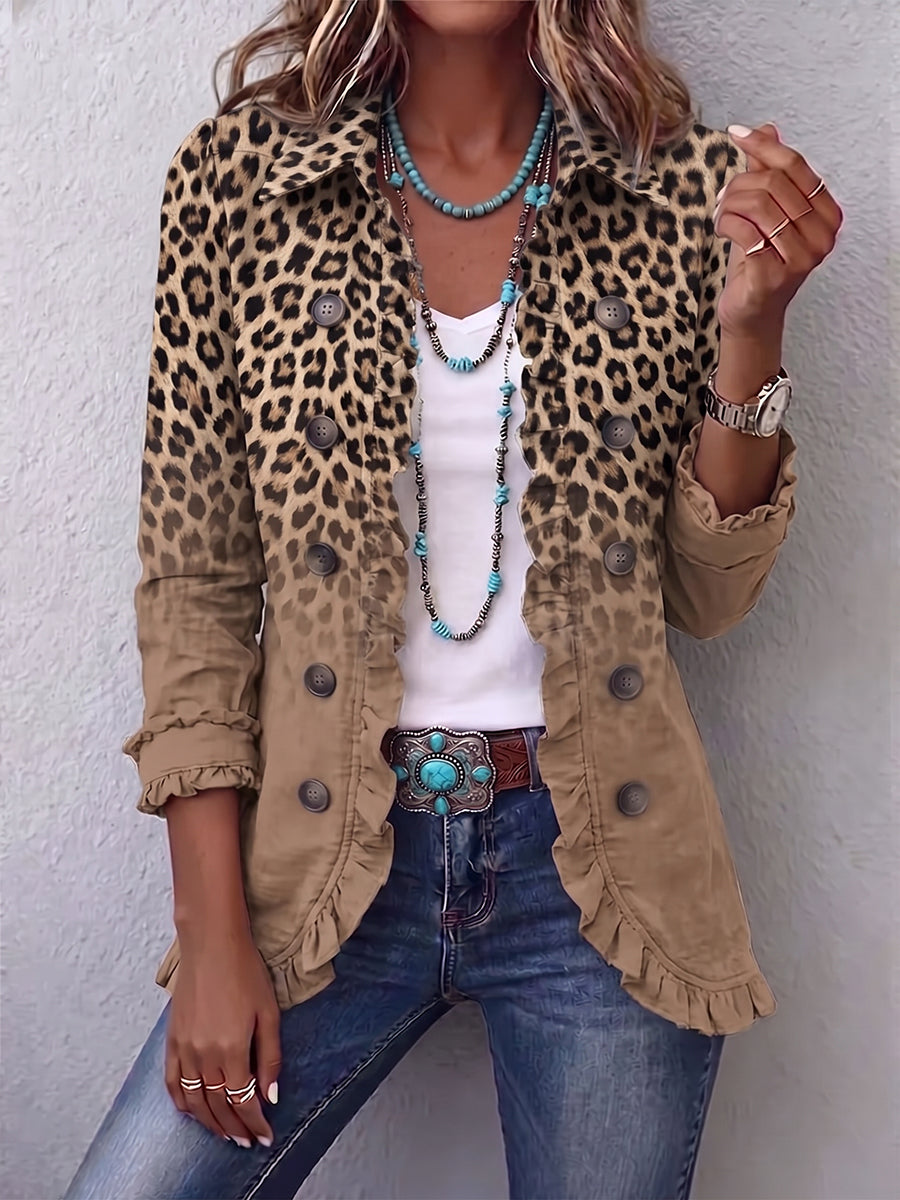 Mia - Retro Leopard Gradient Ruffle Coat — view 1