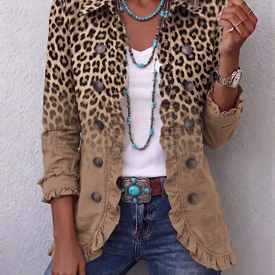 Mia - Retro Leopard Gradient Ruffle Coat — view 1