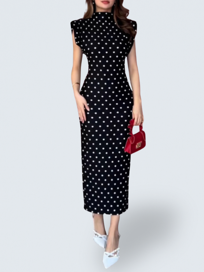 Miranda Dot - elegant V-neck waist dress — view 1