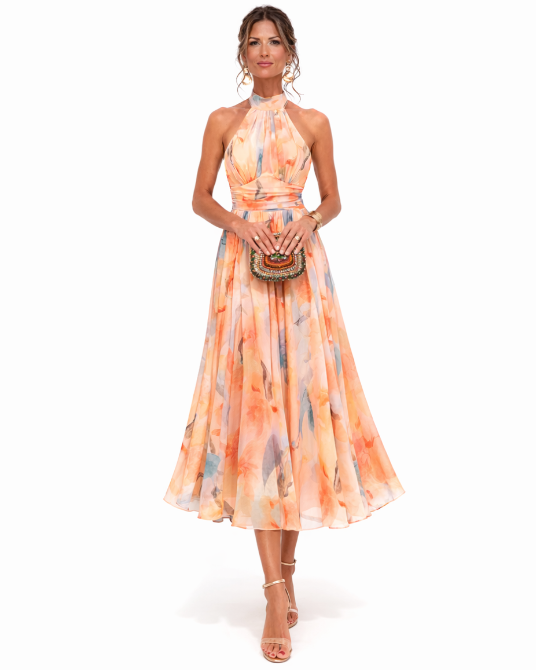 Miranda - halter neck dress with watercolor print — view 1